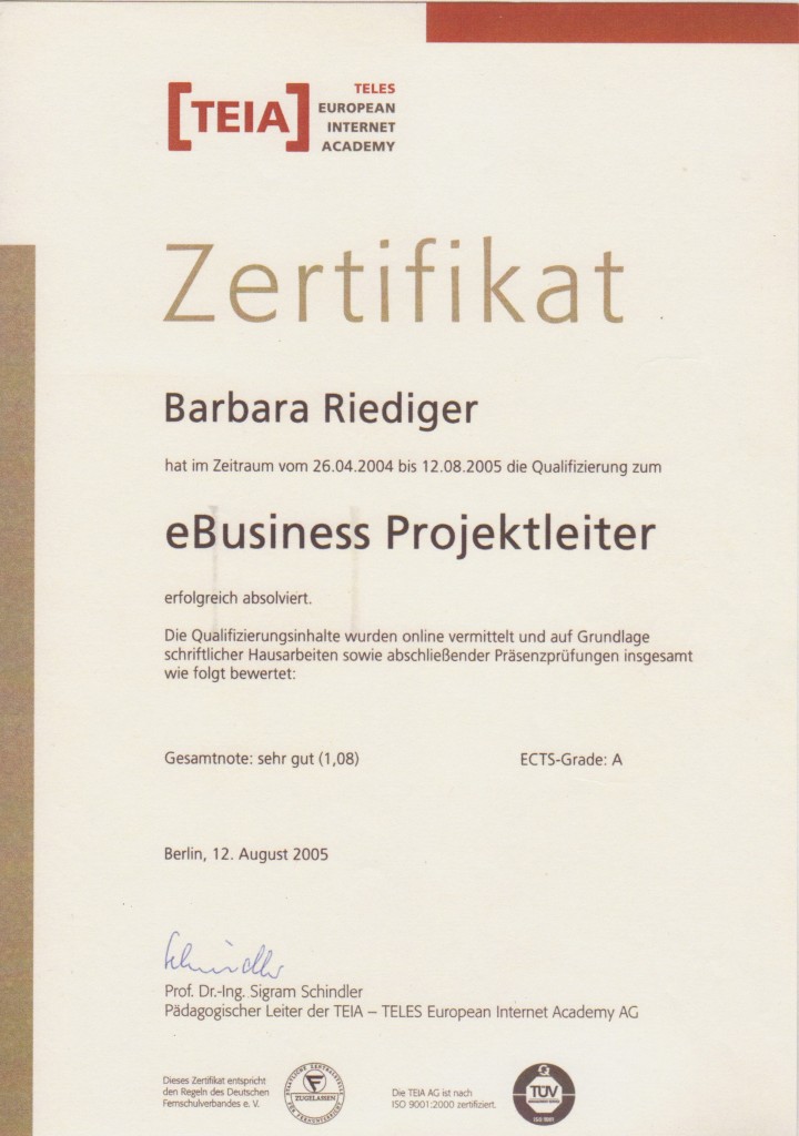Zertifikat - eBusiness Projektleter